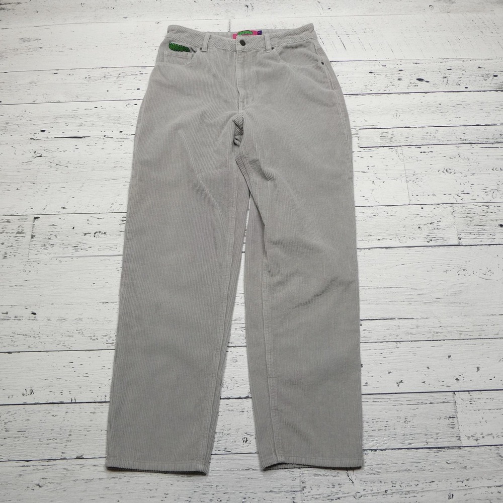 Empyre Tori Pants Womens 8 Gray‎ Corduroy Straight Leg Embroidered Logo Casual